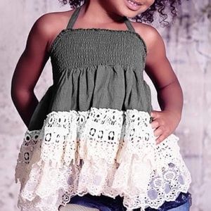 EUC Jak and Pepper Laney Lace Slate and cream top